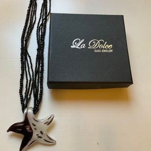 La Dolce starfish necklace, 18”, black and white